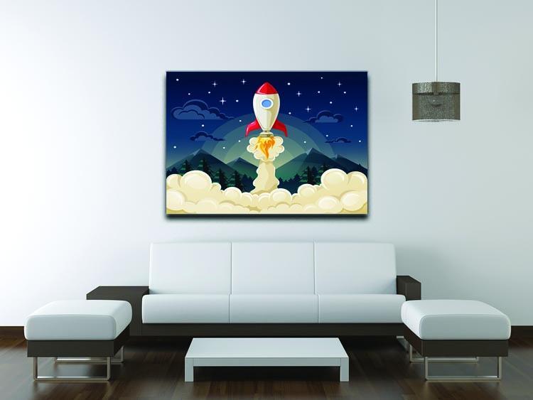 concept of space rocket ship startup on dark Canvas Print or Poster - Canvas Art Rocks - 4
