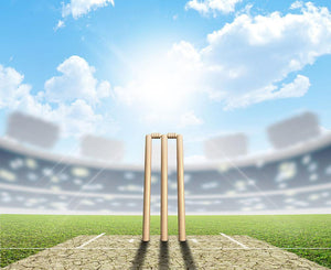 cricket pitch and set up wickets in the daytime Wall Mural Wallpaper - Canvas Art Rocks - 1
