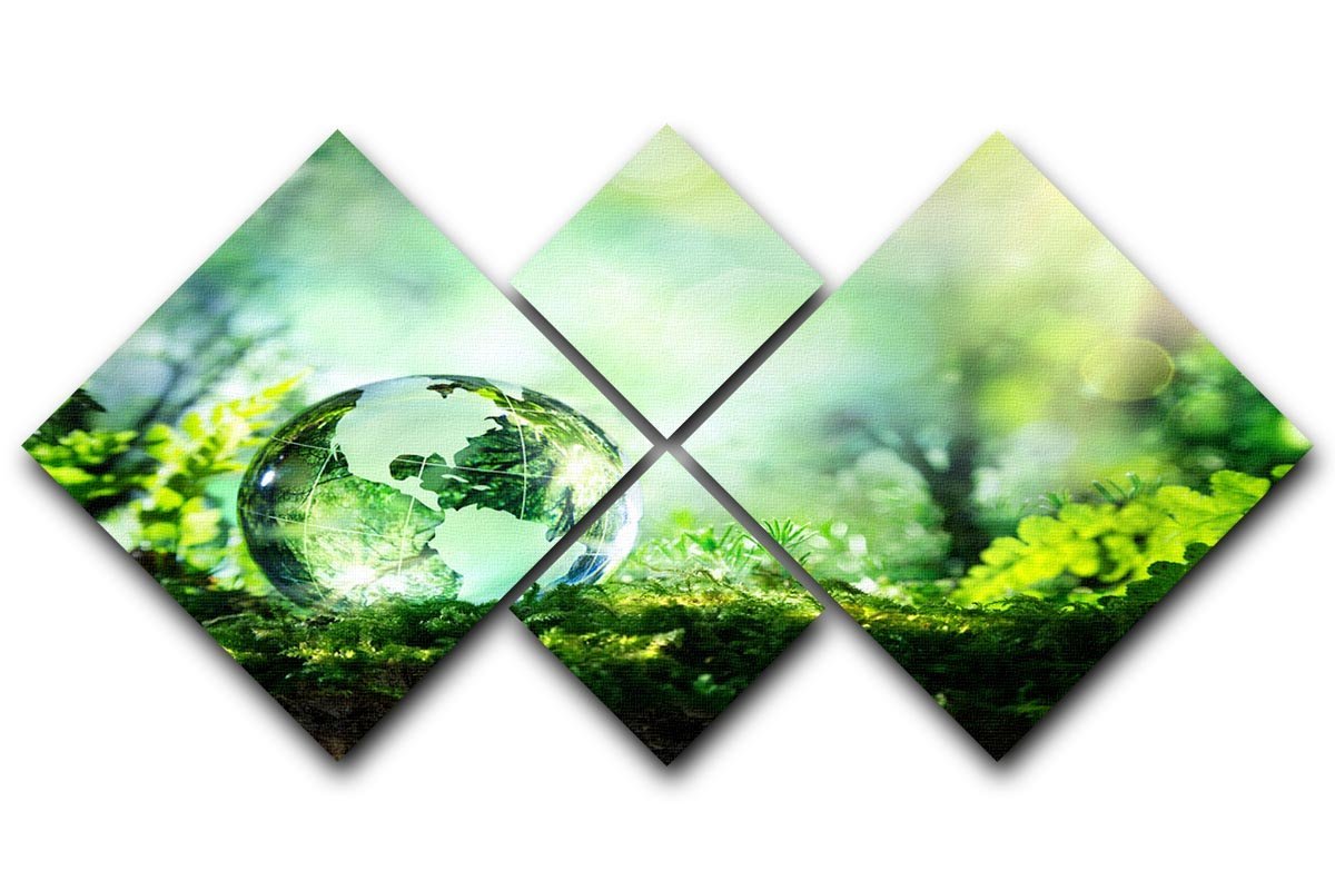 crystal globe on moss in a forest 4 Square Multi Panel Canvas  - Canvas Art Rocks - 1