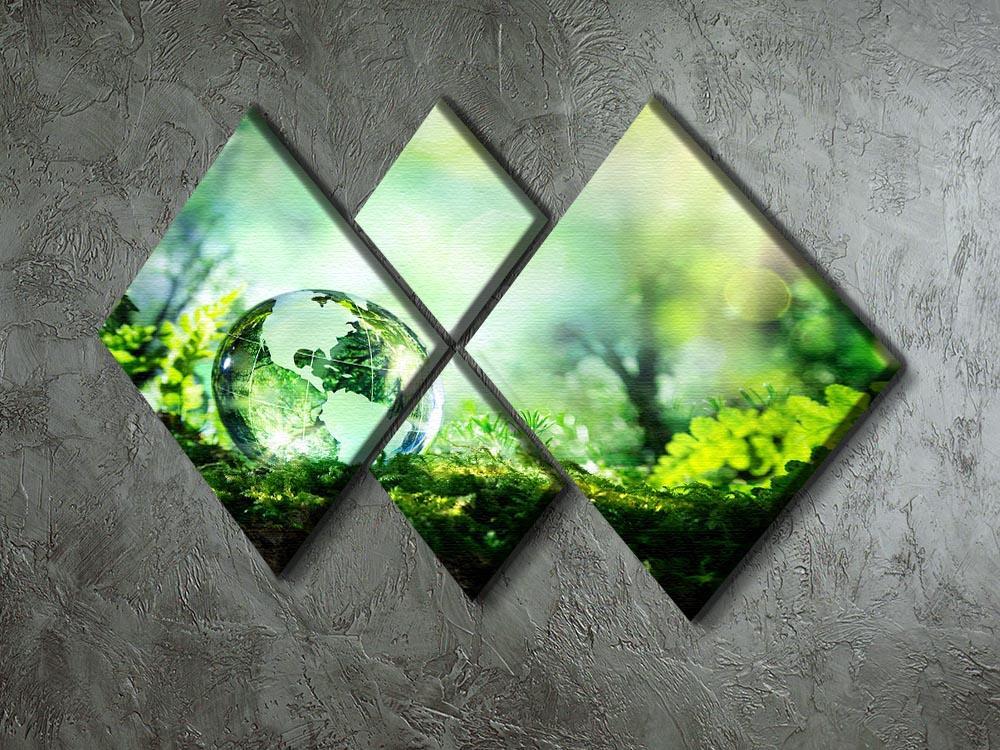 crystal globe on moss in a forest 4 Square Multi Panel Canvas  - Canvas Art Rocks - 2
