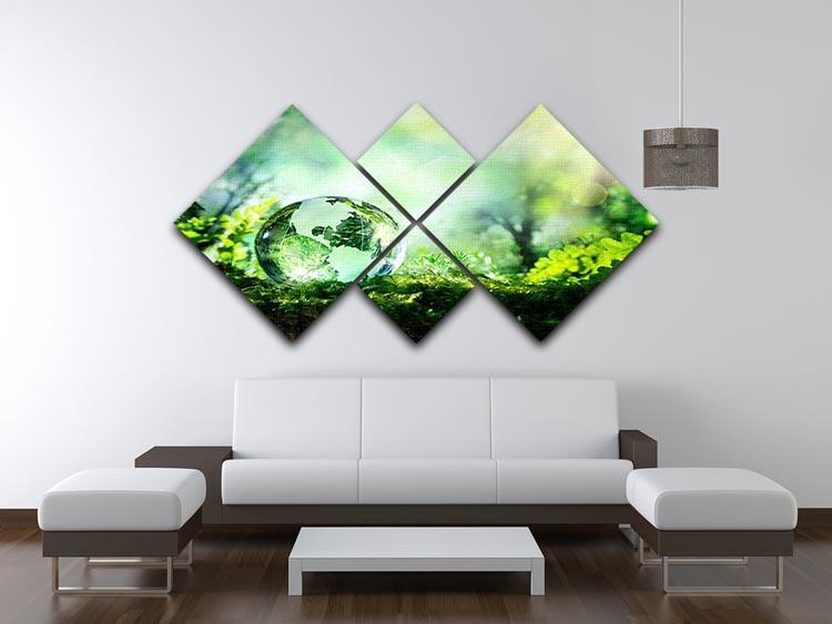 crystal globe on moss in a forest 4 Square Multi Panel Canvas  - Canvas Art Rocks - 3