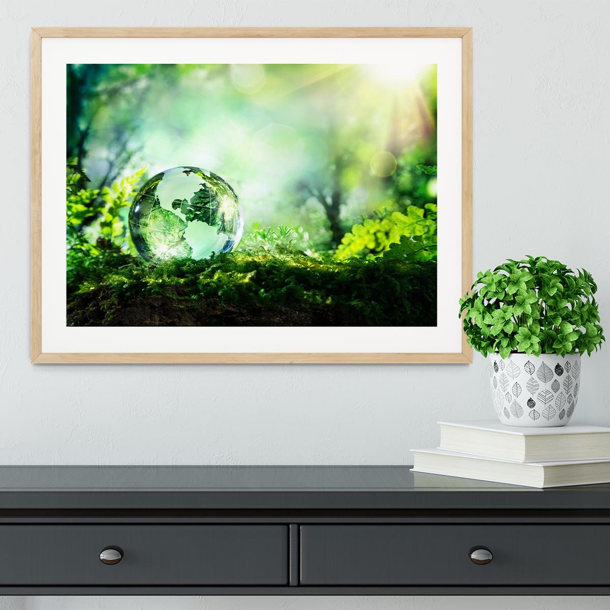 crystal globe on moss in a forest Framed Print - Canvas Art Rocks - 3