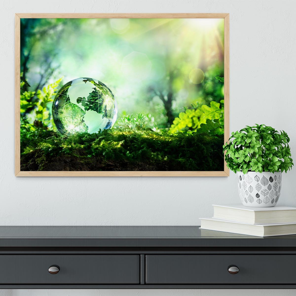 crystal globe on moss in a forest Framed Print - Canvas Art Rocks - 4