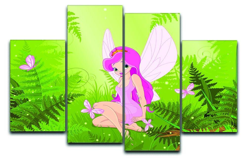 cute fairy into magic forest 4 Split Panel Canvas  - Canvas Art Rocks - 1
