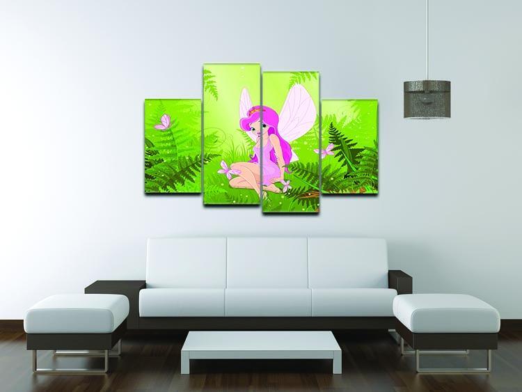 cute fairy into magic forest 4 Split Panel Canvas - Canvas Art Rocks - 3
