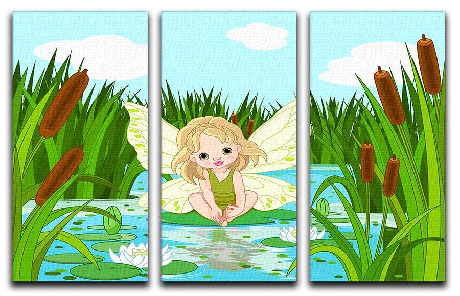 cute fairy sitting in leaf of lily 3 Split Panel Canvas Print - Canvas Art Rocks - 1