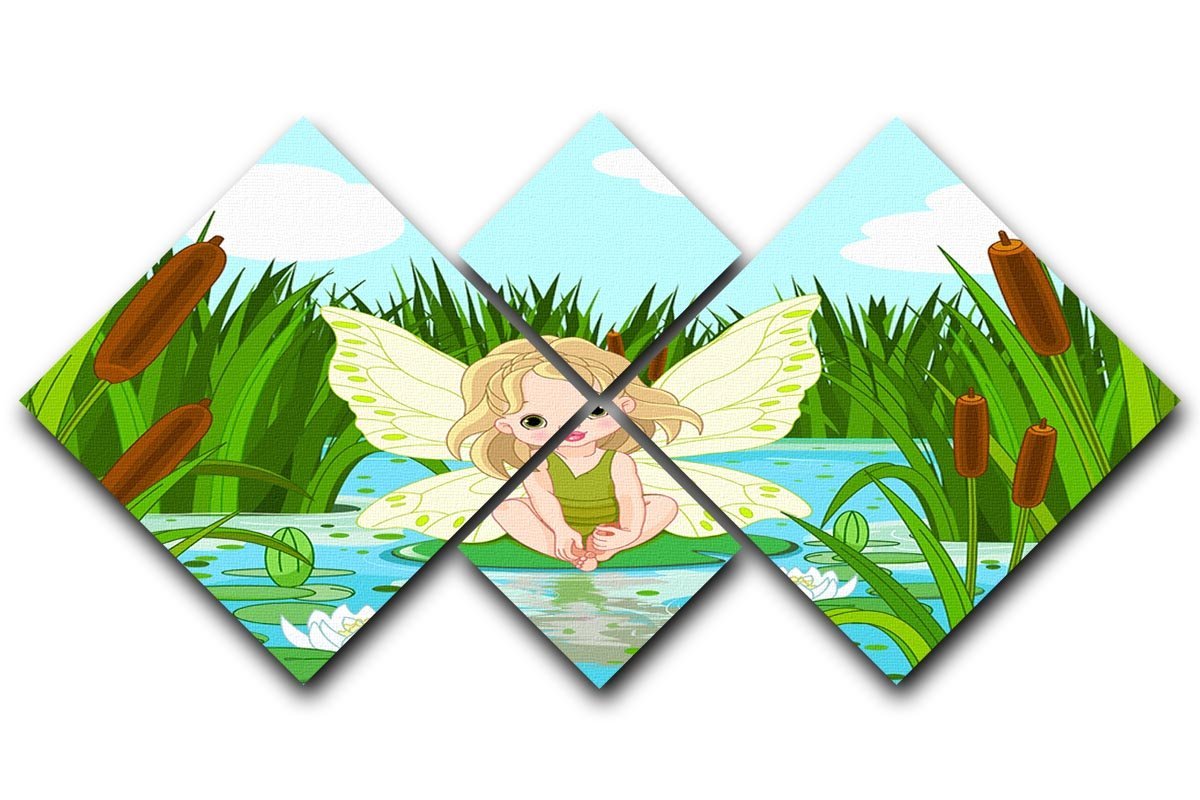 cute fairy sitting in leaf of lily 4 Square Multi Panel Canvas  - Canvas Art Rocks - 1