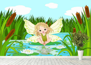 cute fairy sitting in leaf of lily Wall Mural Wallpaper - Canvas Art Rocks - 4