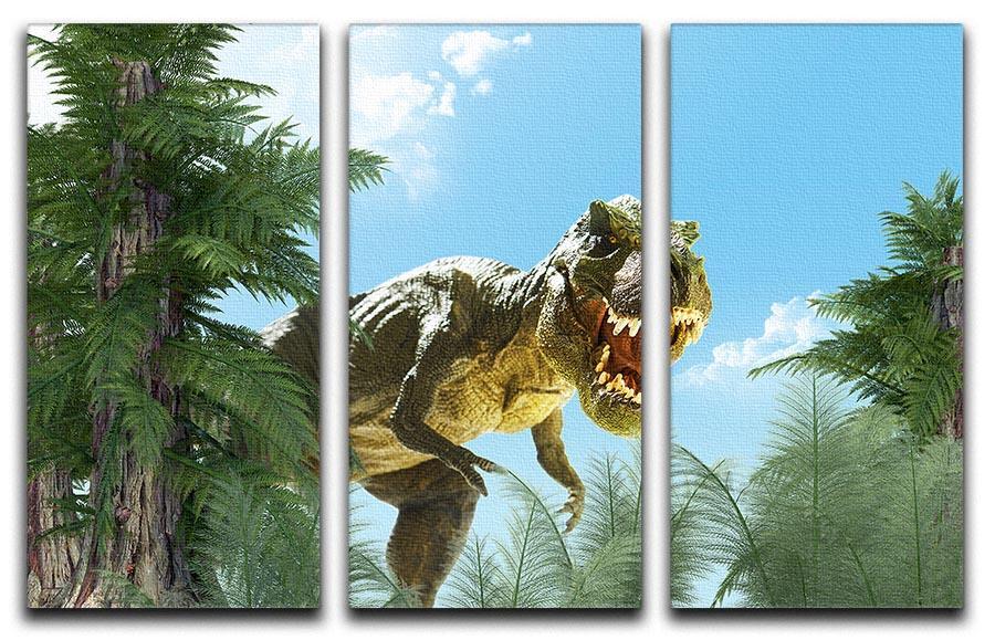dinosaur in the jungle background 3 Split Panel Canvas Print - Canvas Art Rocks - 1