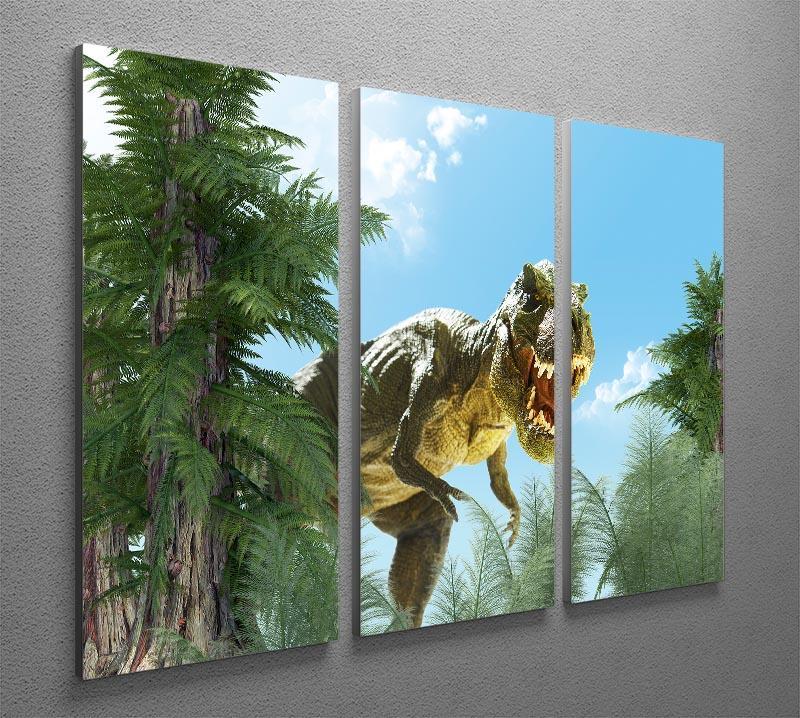 dinosaur in the jungle background 3 Split Panel Canvas Print - Canvas Art Rocks - 2