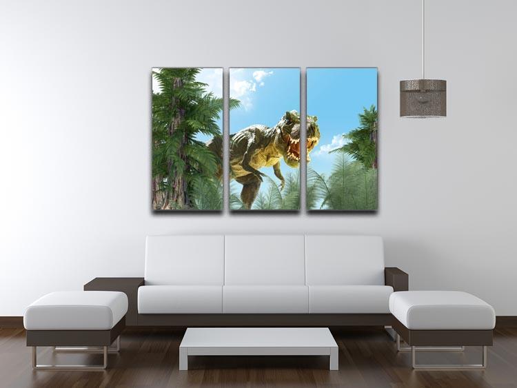 dinosaur in the jungle background 3 Split Panel Canvas Print - Canvas Art Rocks - 3