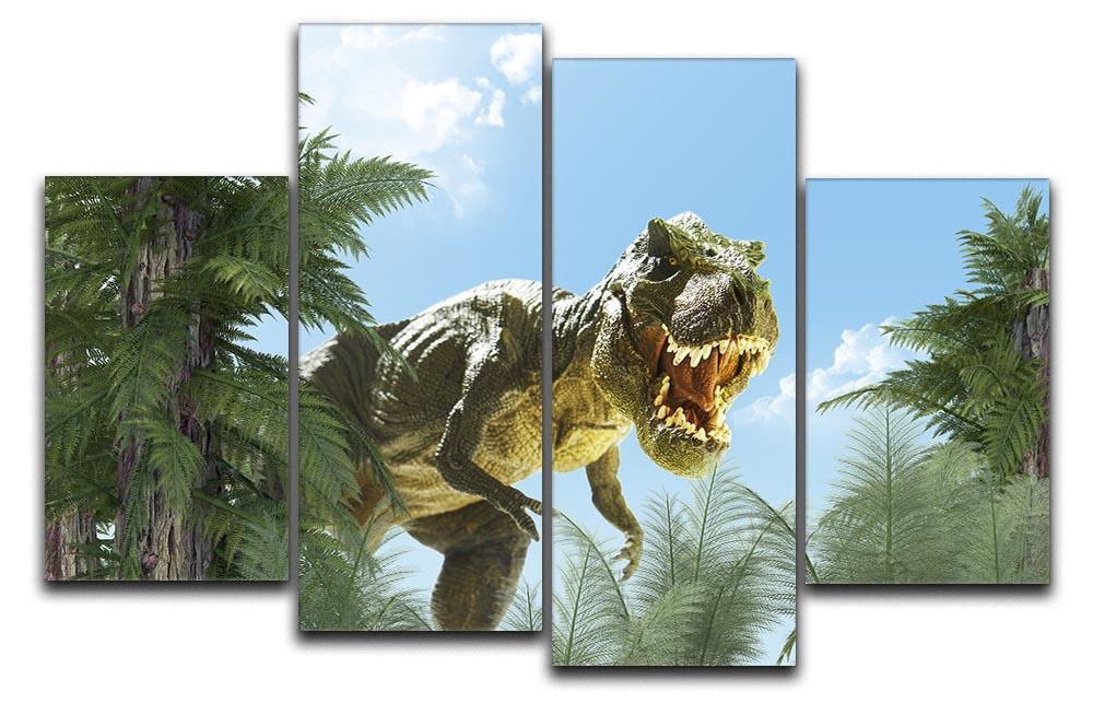 dinosaur in the jungle background 4 Split Panel Canvas  - Canvas Art Rocks - 1