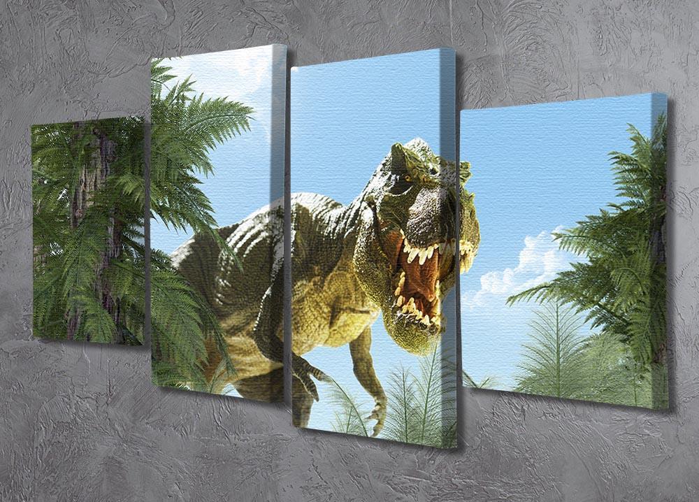 dinosaur in the jungle background 4 Split Panel Canvas - Canvas Art Rocks - 2