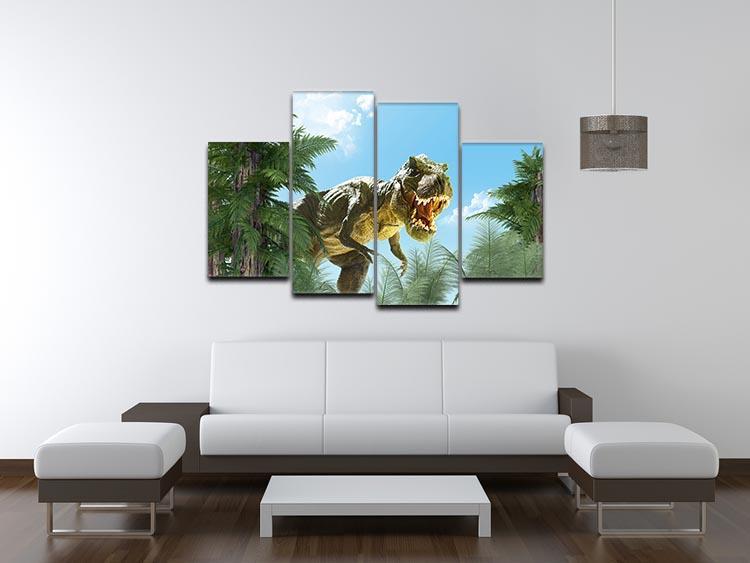 dinosaur in the jungle background 4 Split Panel Canvas - Canvas Art Rocks - 3