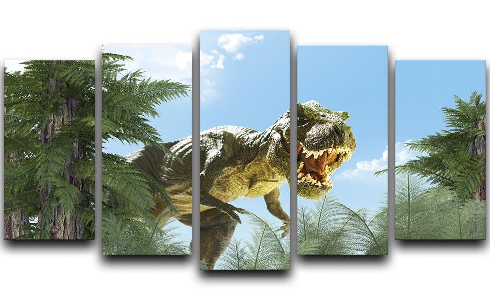 dinosaur in the jungle background 5 Split Panel Canvas  - Canvas Art Rocks - 1