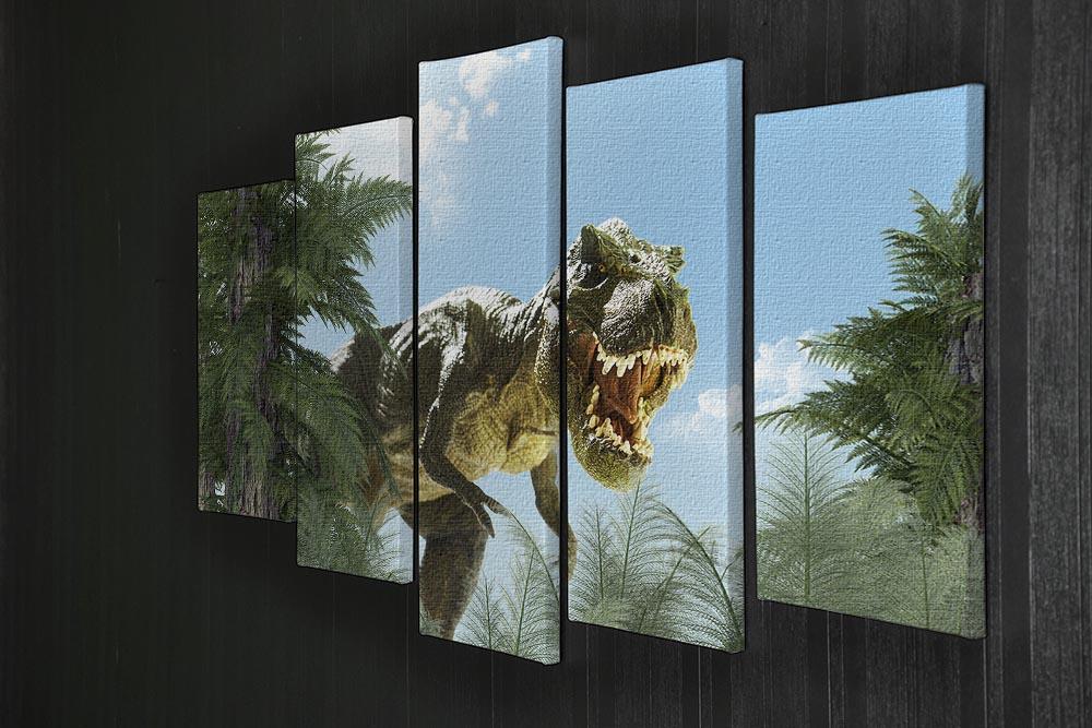 dinosaur in the jungle background 5 Split Panel Canvas - Canvas Art Rocks - 2
