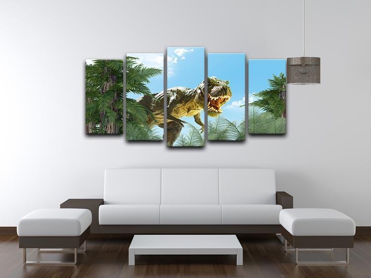 dinosaur in the jungle background 5 Split Panel Canvas - Canvas Art Rocks - 3