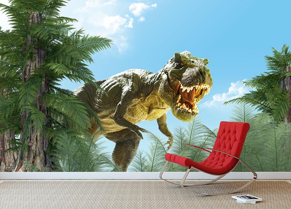 dinosaur in the jungle background Wall Mural Wallpaper - Canvas Art Rocks - 3