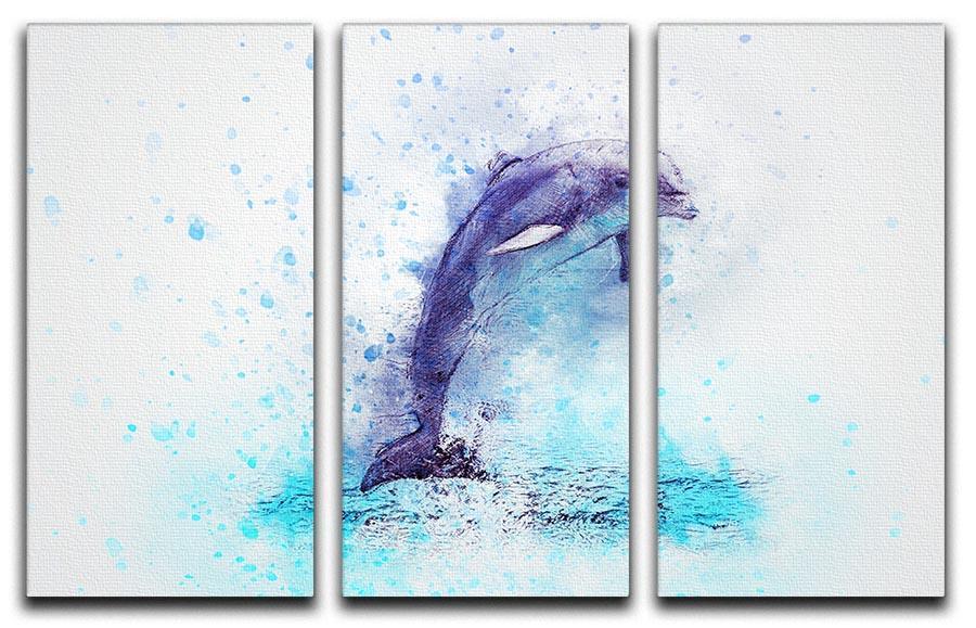 dolphin Painting 3 Split Panel Canvas Print - Canvas Art Rocks - 1
