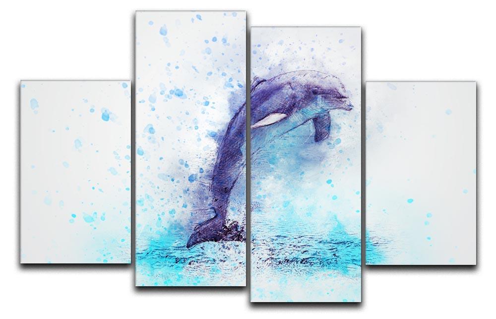 dolphin Painting 4 Split Panel Canvas  - Canvas Art Rocks - 1