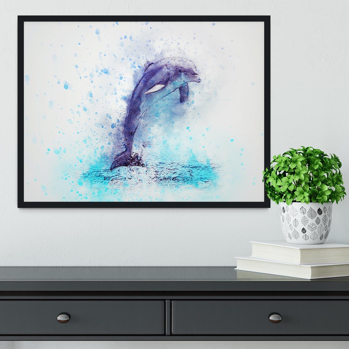 dolphin Painting Framed Print - Canvas Art Rocks - 2