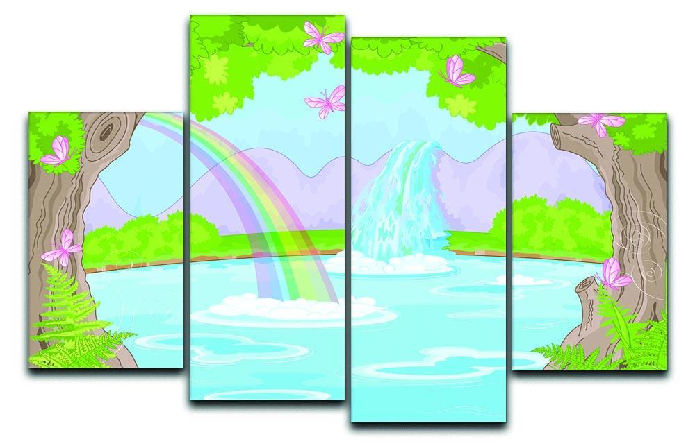 fairy landscape with Fabulous Waterfall 4 Split Panel Canvas  - Canvas Art Rocks - 1