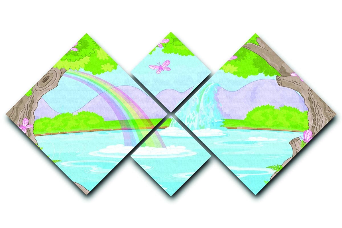 fairy landscape with Fabulous Waterfall 4 Square Multi Panel Canvas  - Canvas Art Rocks - 1