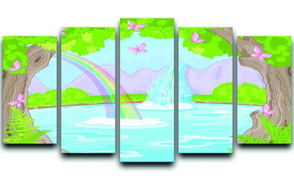 fairy landscape with Fabulous Waterfall 5 Split Panel Canvas  - Canvas Art Rocks - 1