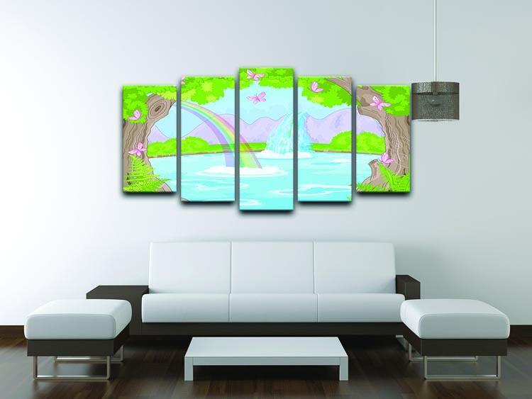 fairy landscape with Fabulous Waterfall 5 Split Panel Canvas - Canvas Art Rocks - 3