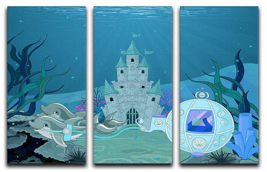 fairytale dolphin carriage on ocean 3 Split Panel Canvas Print - Canvas Art Rocks - 1