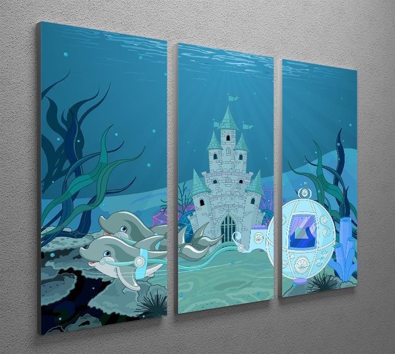 fairytale dolphin carriage on ocean 3 Split Panel Canvas Print - Canvas Art Rocks - 2