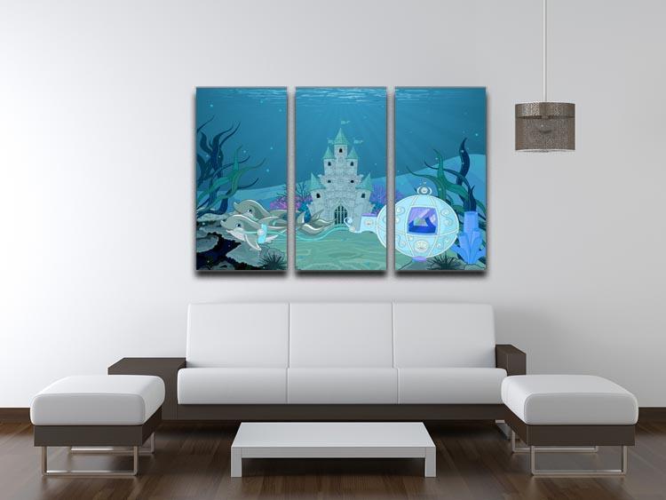 fairytale dolphin carriage on ocean 3 Split Panel Canvas Print - Canvas Art Rocks - 3