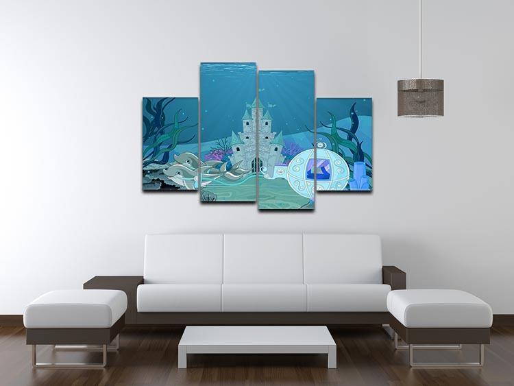 fairytale dolphin carriage on ocean 4 Split Panel Canvas - Canvas Art Rocks - 3