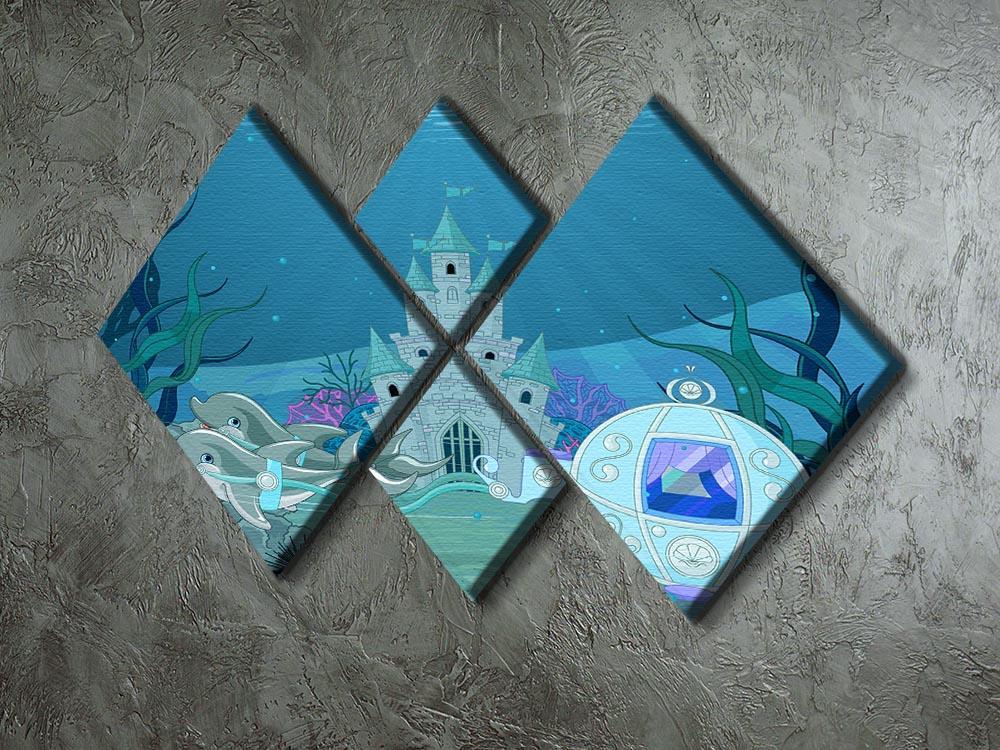 fairytale dolphin carriage on ocean 4 Square Multi Panel Canvas - Canvas Art Rocks - 2