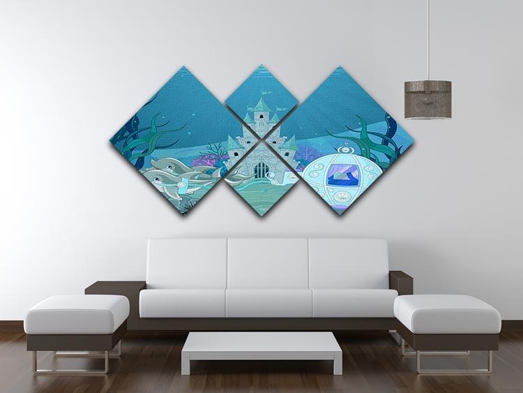 fairytale dolphin carriage on ocean 4 Square Multi Panel Canvas - Canvas Art Rocks - 3