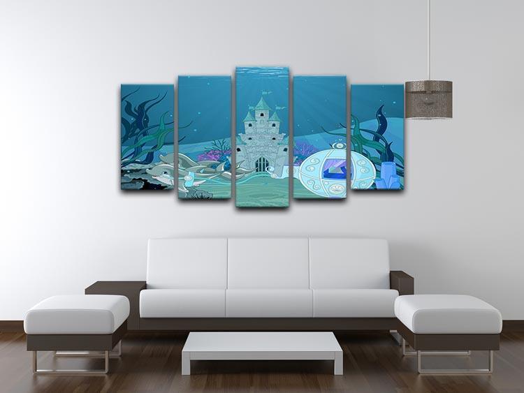 fairytale dolphin carriage on ocean 5 Split Panel Canvas - Canvas Art Rocks - 3