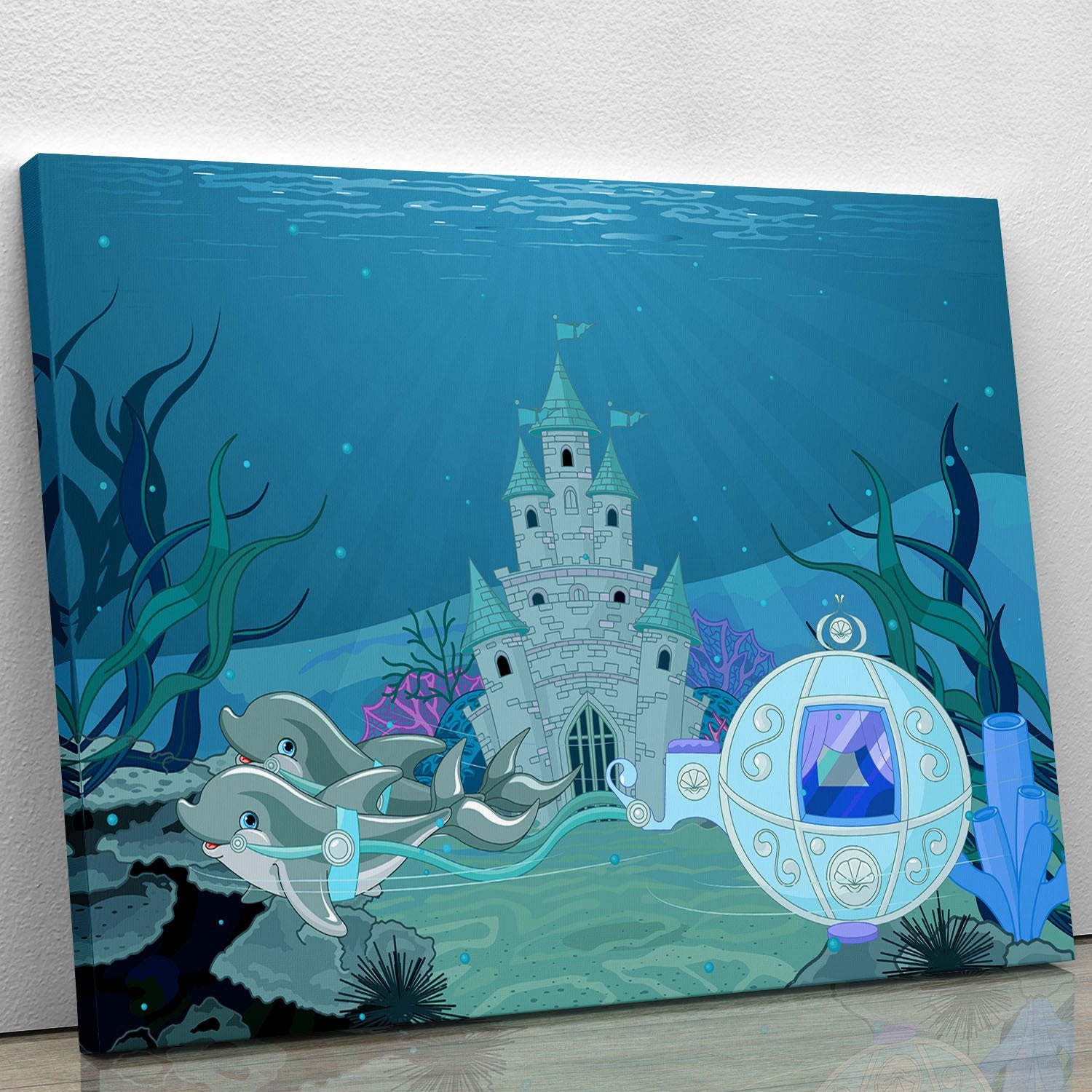 fairytale dolphin carriage on ocean Canvas Print or Poster