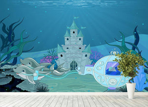 fairytale dolphin carriage on ocean Wall Mural Wallpaper - Canvas Art Rocks - 4
