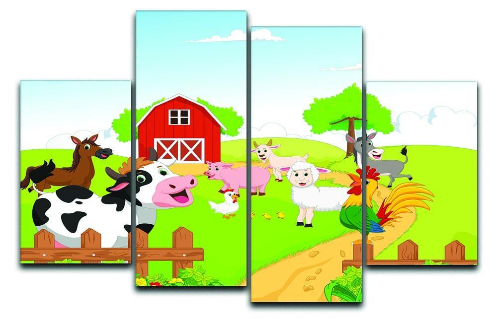 farm animals with background 4 Split Panel Canvas - Canvas Art Rocks - 1