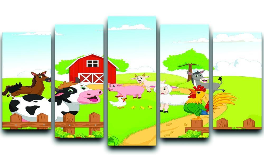 farm animals with background 5 Split Panel Canvas - Canvas Art Rocks - 1