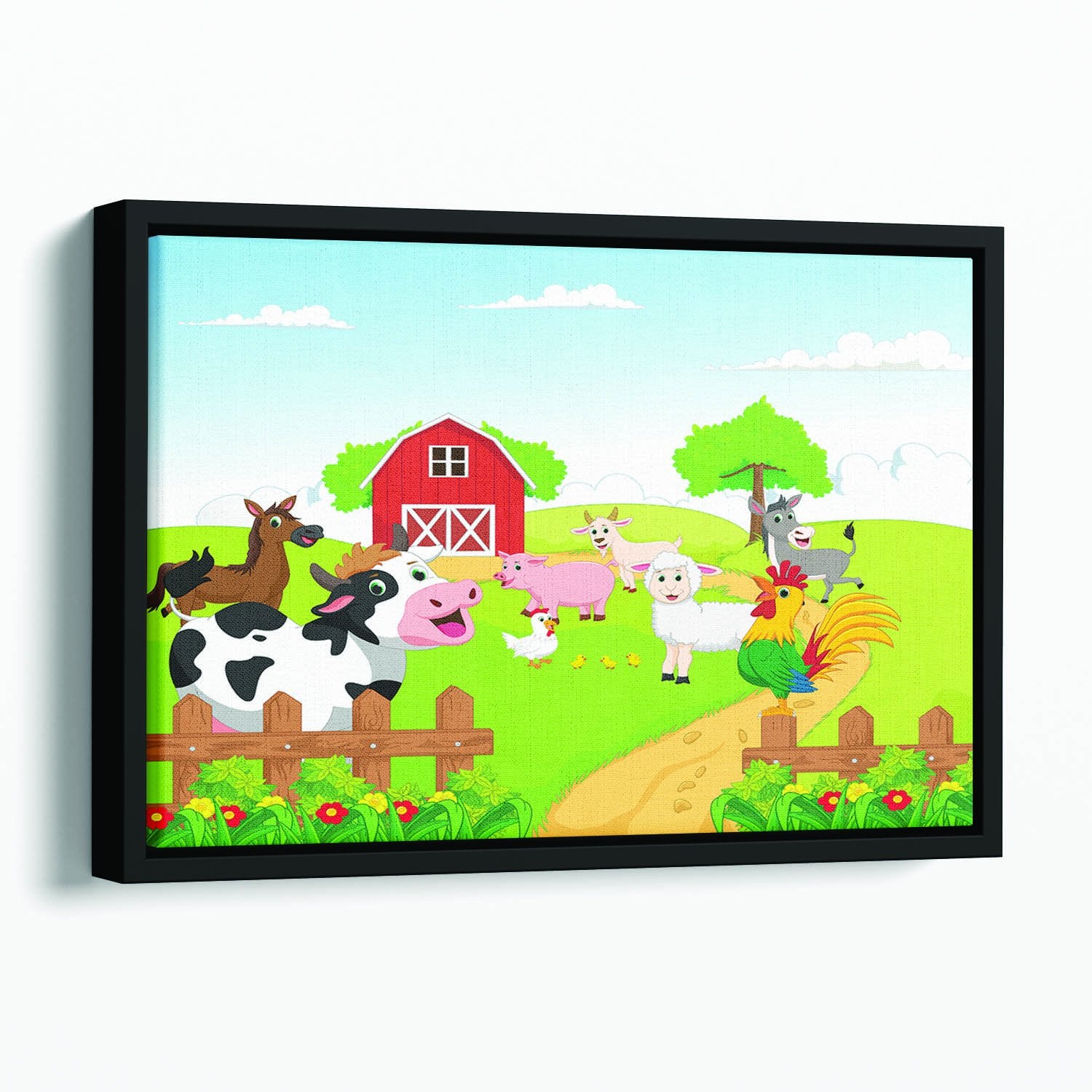 farm animals with background Floating Framed Canvas