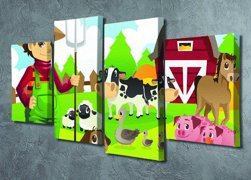 farmer at his farm with a bunch of farm animals 4 Split Panel Canvas - Canvas Art Rocks - 2