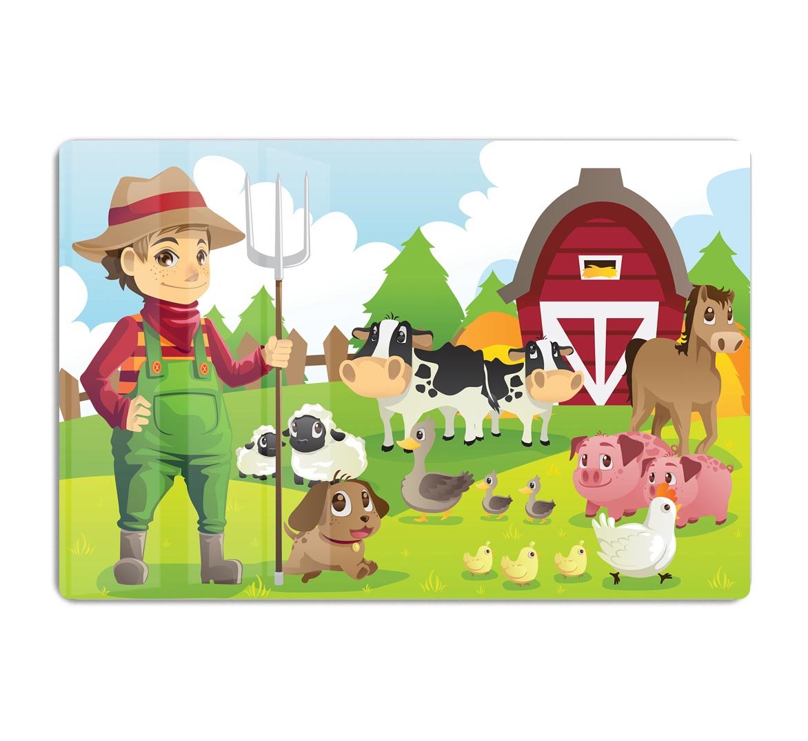 farmer at his farm with a bunch of farm animals HD Metal Print - Canvas Art Rocks - 1