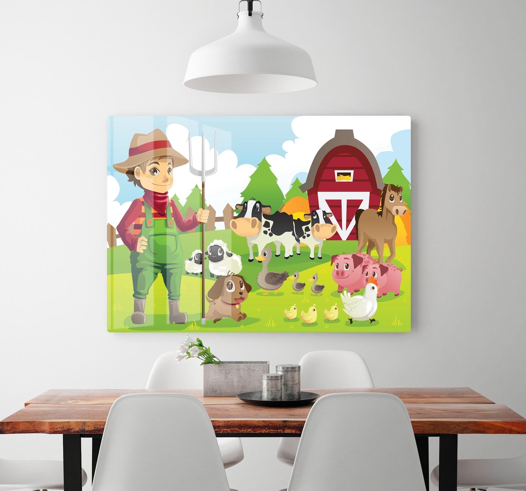 farmer at his farm with a bunch of farm animals HD Metal Print - Canvas Art Rocks - 2