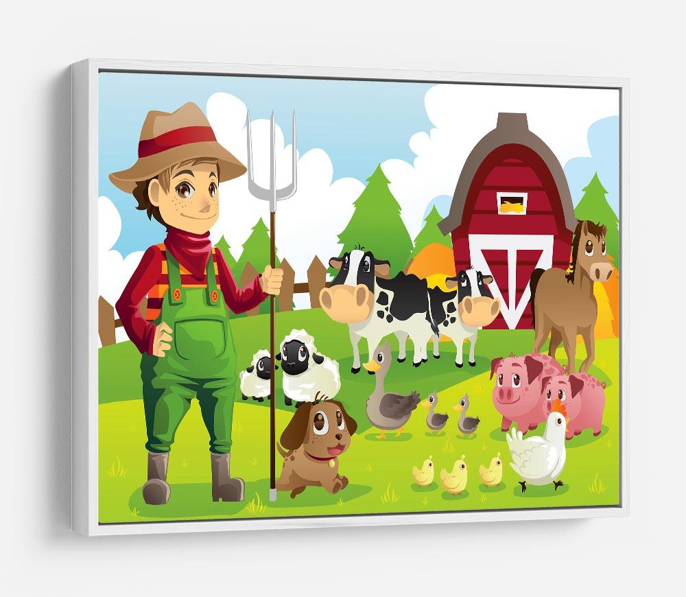 farmer at his farm with a bunch of farm animals HD Metal Print - Canvas Art Rocks - 7