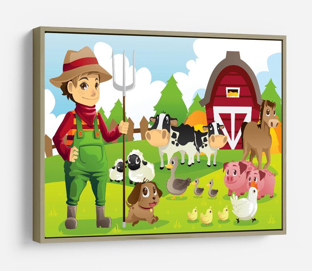 farmer at his farm with a bunch of farm animals HD Metal Print - Canvas Art Rocks - 8