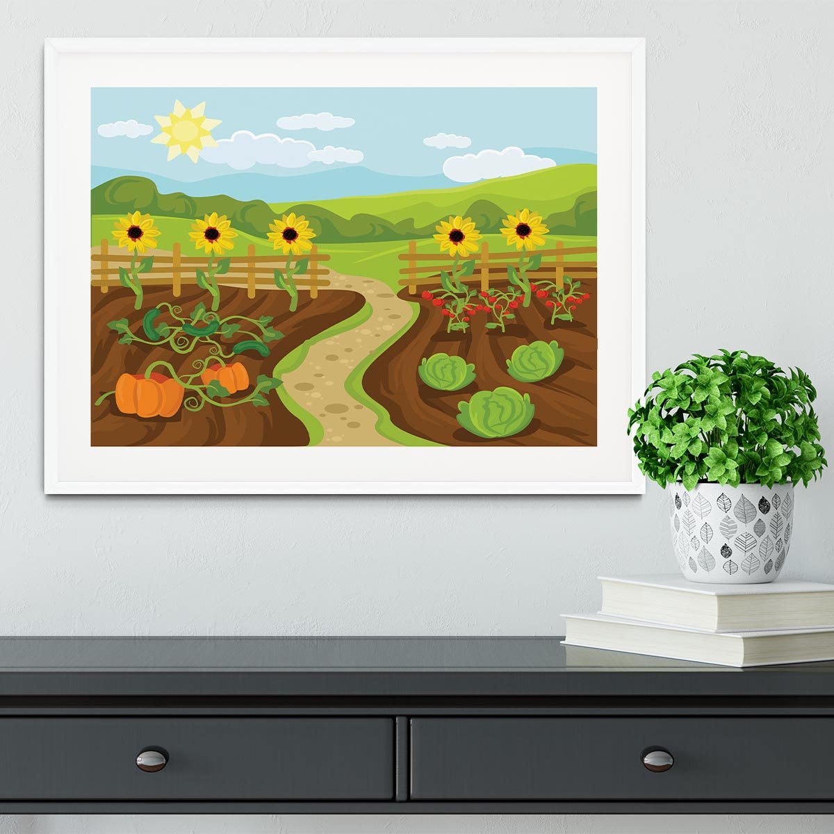 garden flat cartoon Framed Print - Canvas Art Rocks - 5