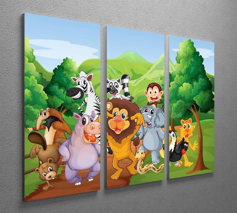 group of animals at the jungle 3 Split Panel Canvas Print - Canvas Art Rocks - 2