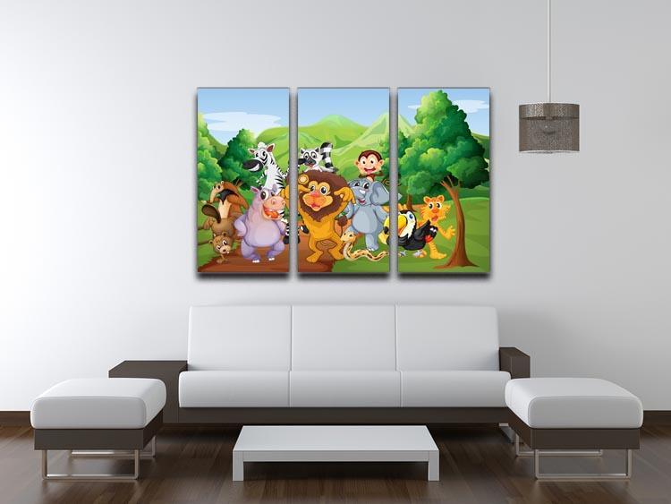 group of animals at the jungle 3 Split Panel Canvas Print - Canvas Art Rocks - 3