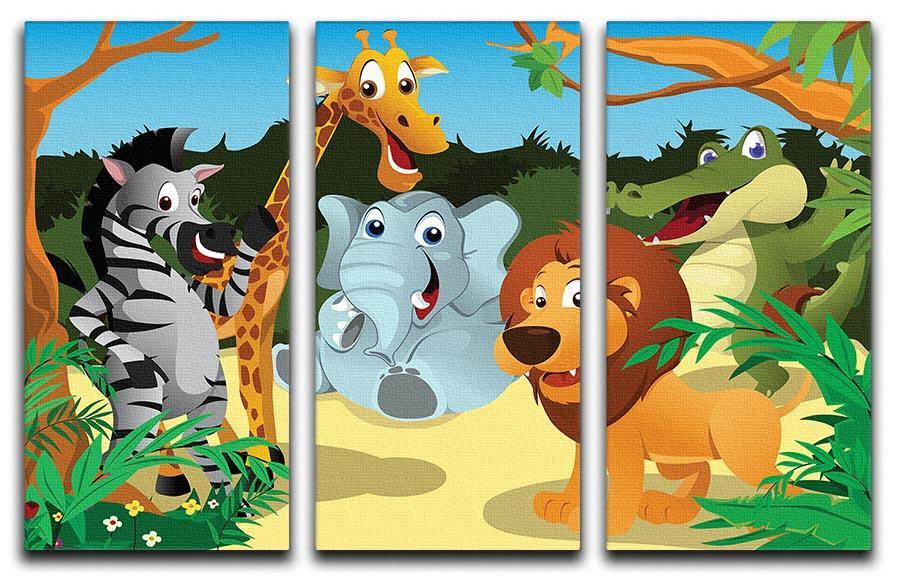 group of wild African animals in the jungle 3 Split Panel Canvas Print - Canvas Art Rocks - 1